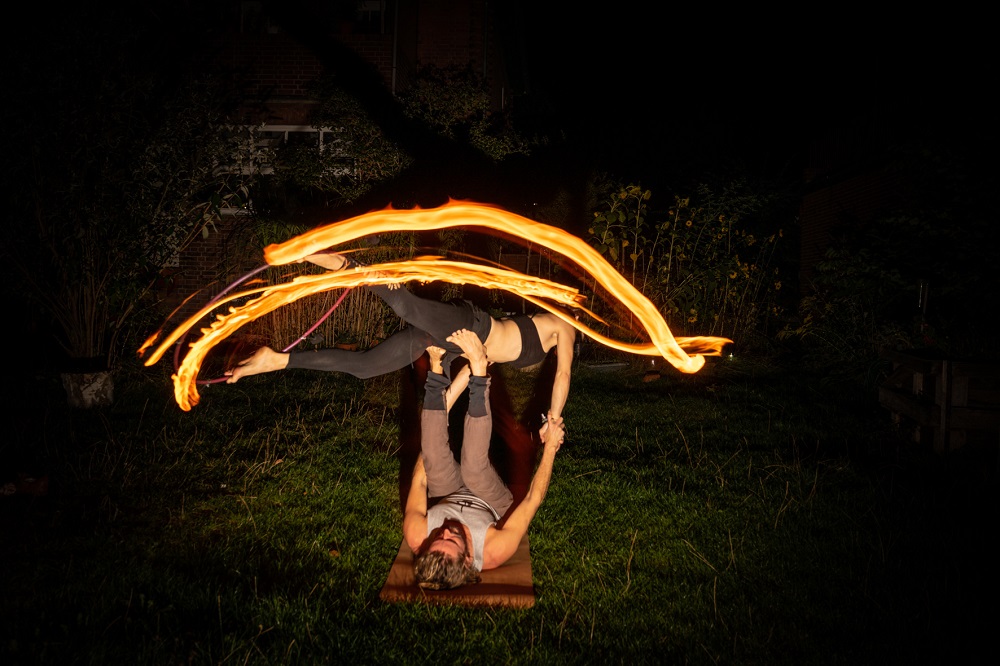 Fire hula hoop performance